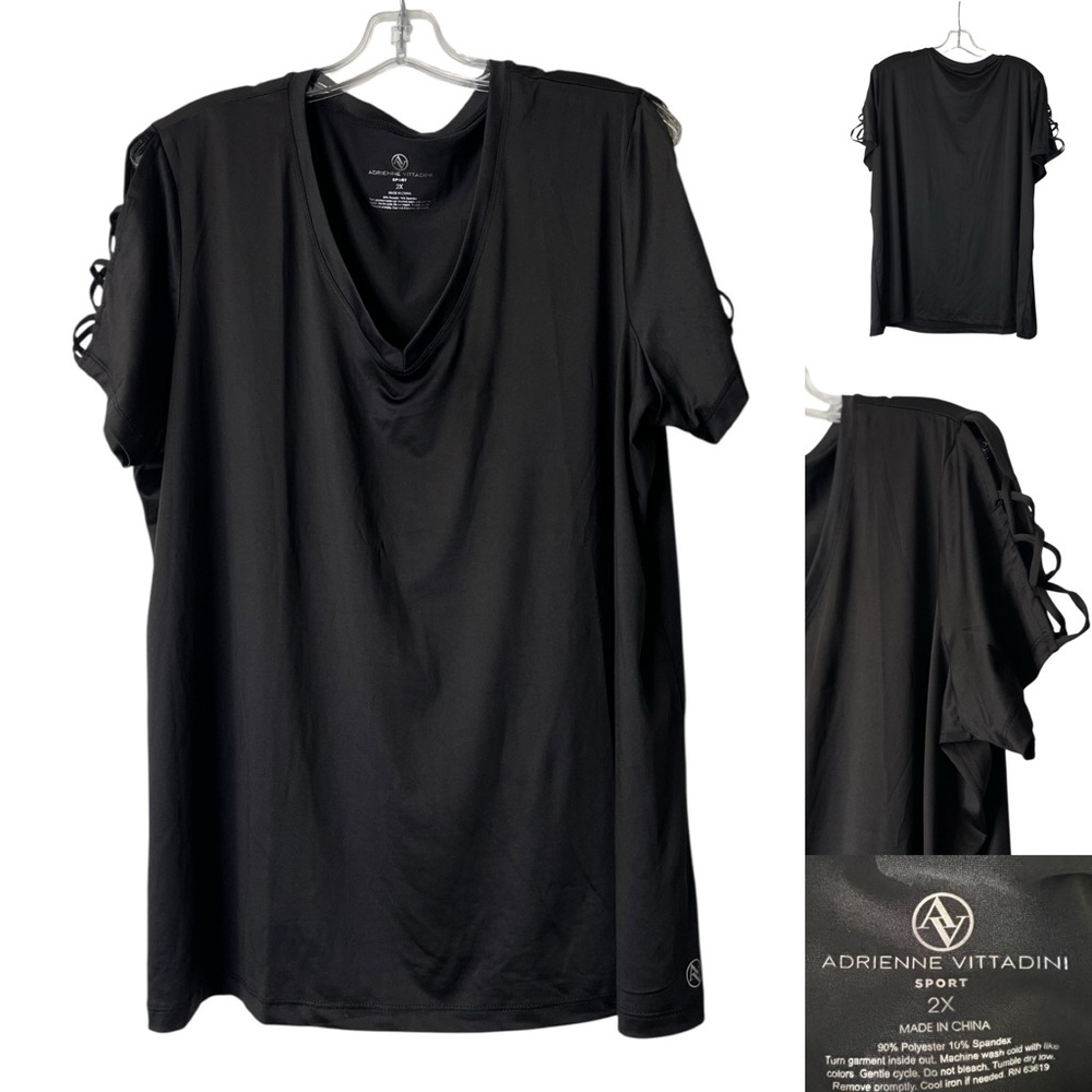 Adrienne Vittadini top plus size 2x black short sleeve